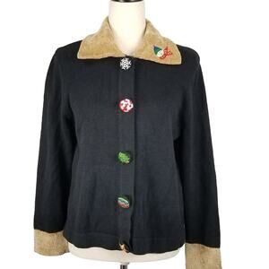 Mercer Street Studio Holiday Winter Black  Embellished Sweater  Size P L